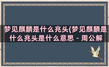 梦见麒麟是什么兆头(梦见麒麟是什么兆头是什么意思 - 周公解梦官网)